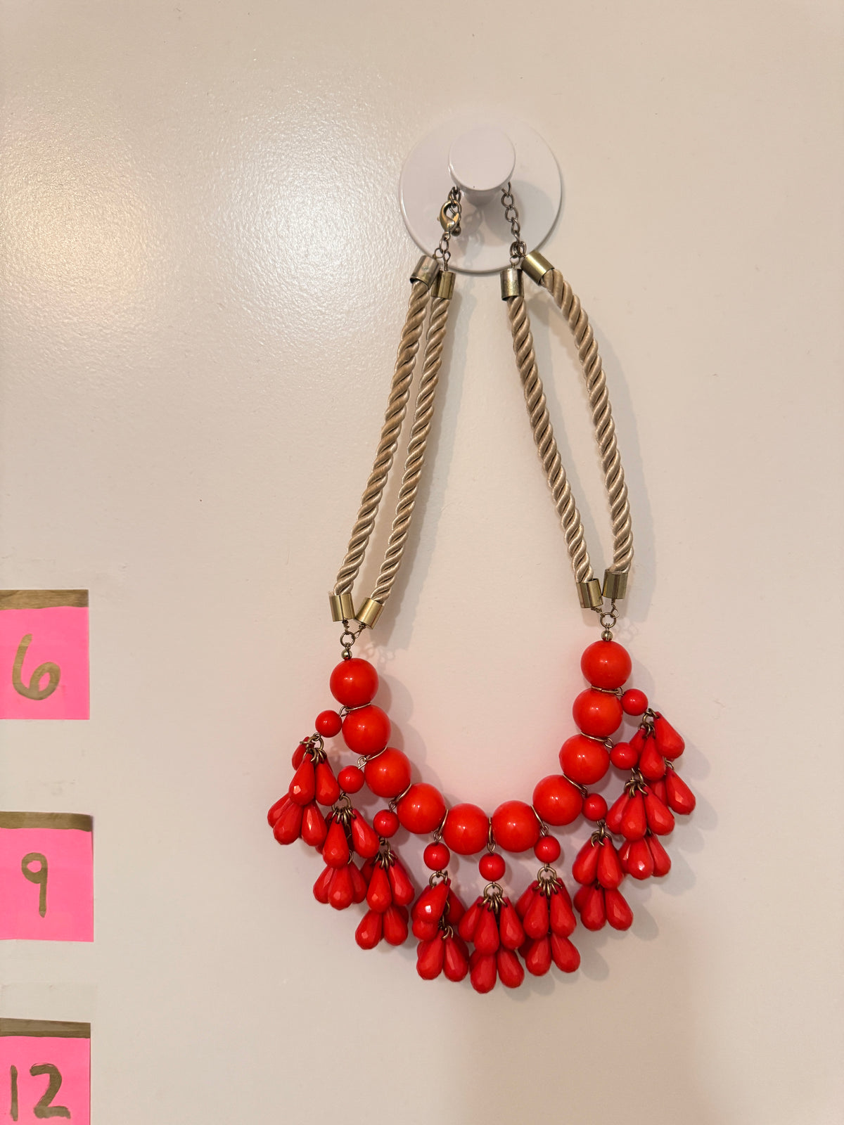 ⚜️ Statement Bib Necklace | Red Bead & Twisted Cord | Red, Gold-tone 💗 — photo 2
