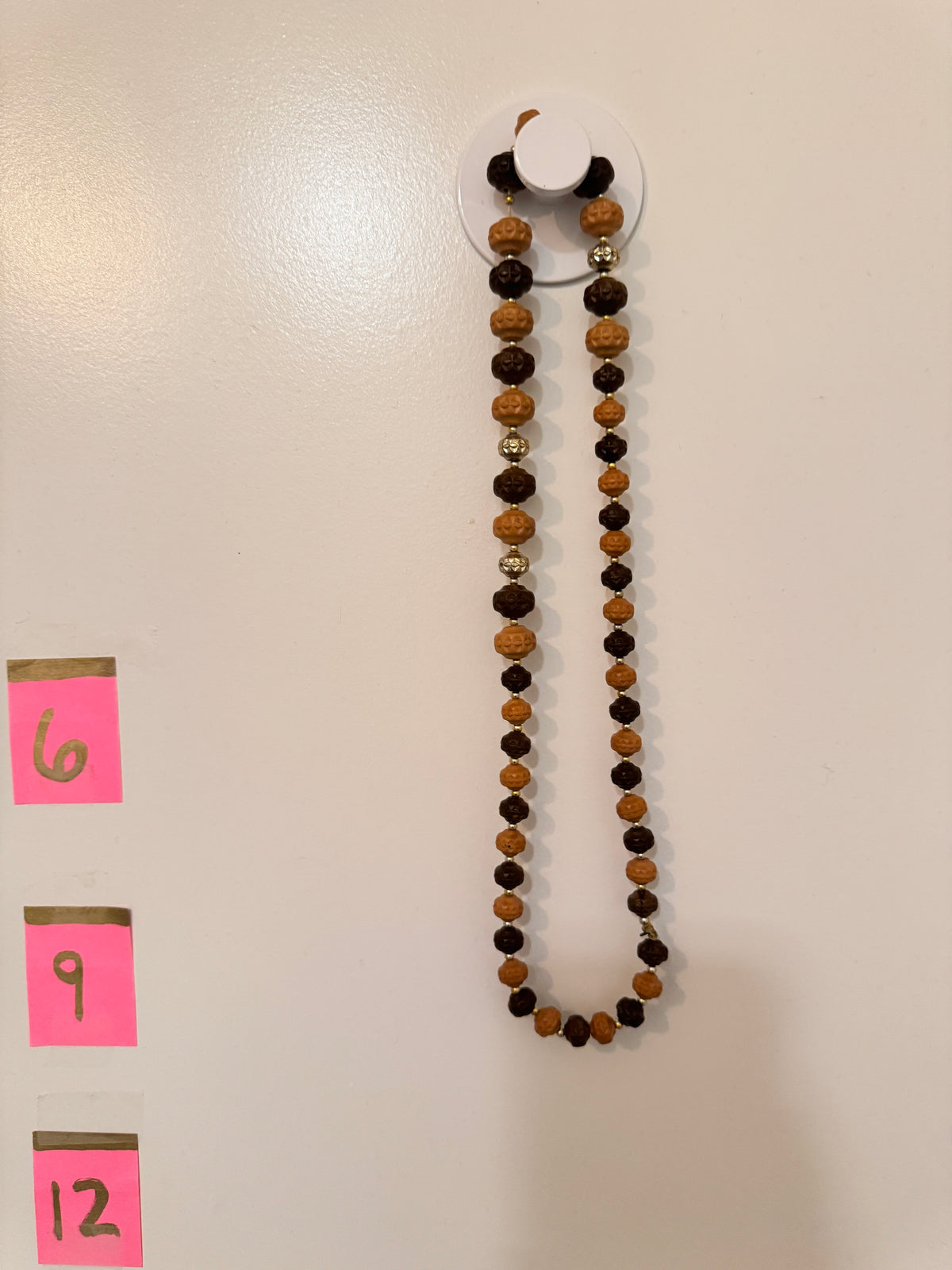 ⚜️ Carved Vintage Bead Necklace | Boho Statement | Tan Brown Gold-Tone 💗 — photo 2