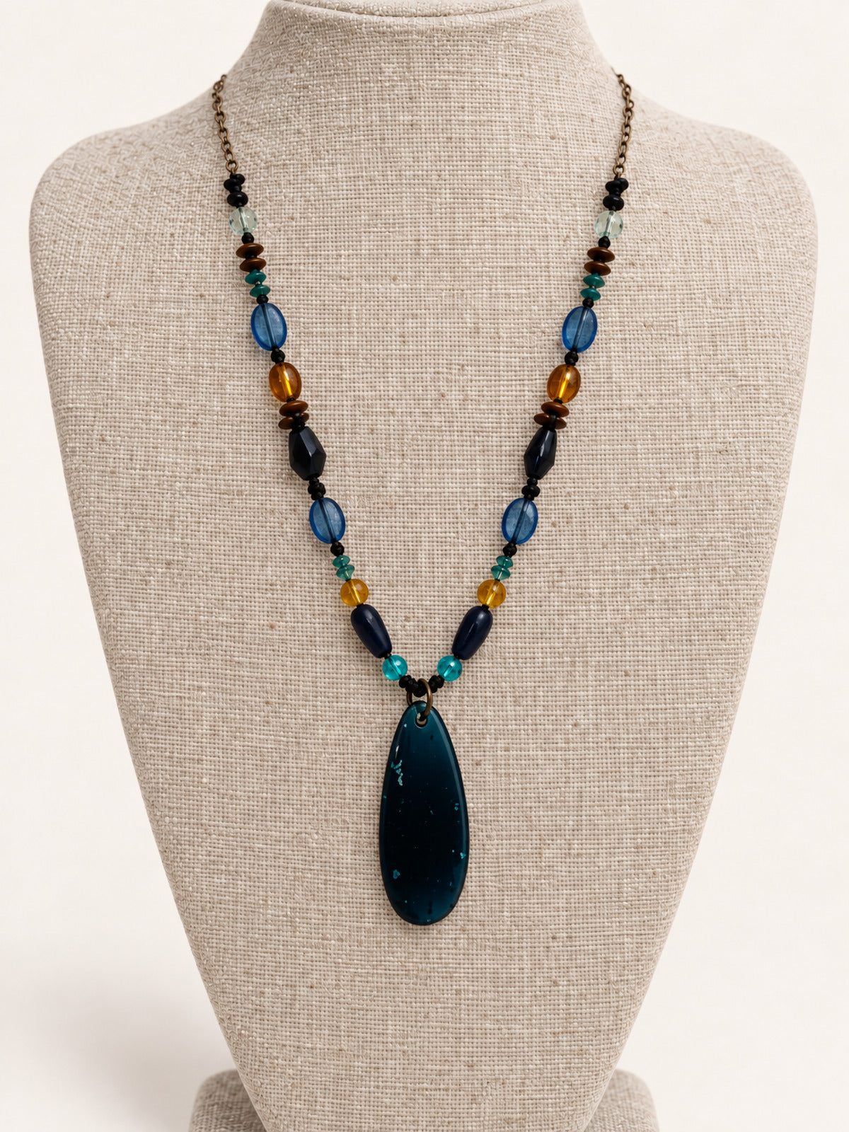 ⚜️ Artisanal Glass Bead Necklace | Blue & Brown Elegance 💗