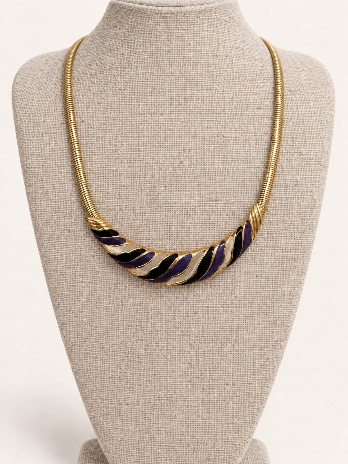 ⚜️ Gold-Tone Enamel Necklace | Black & Purple Glam 💗