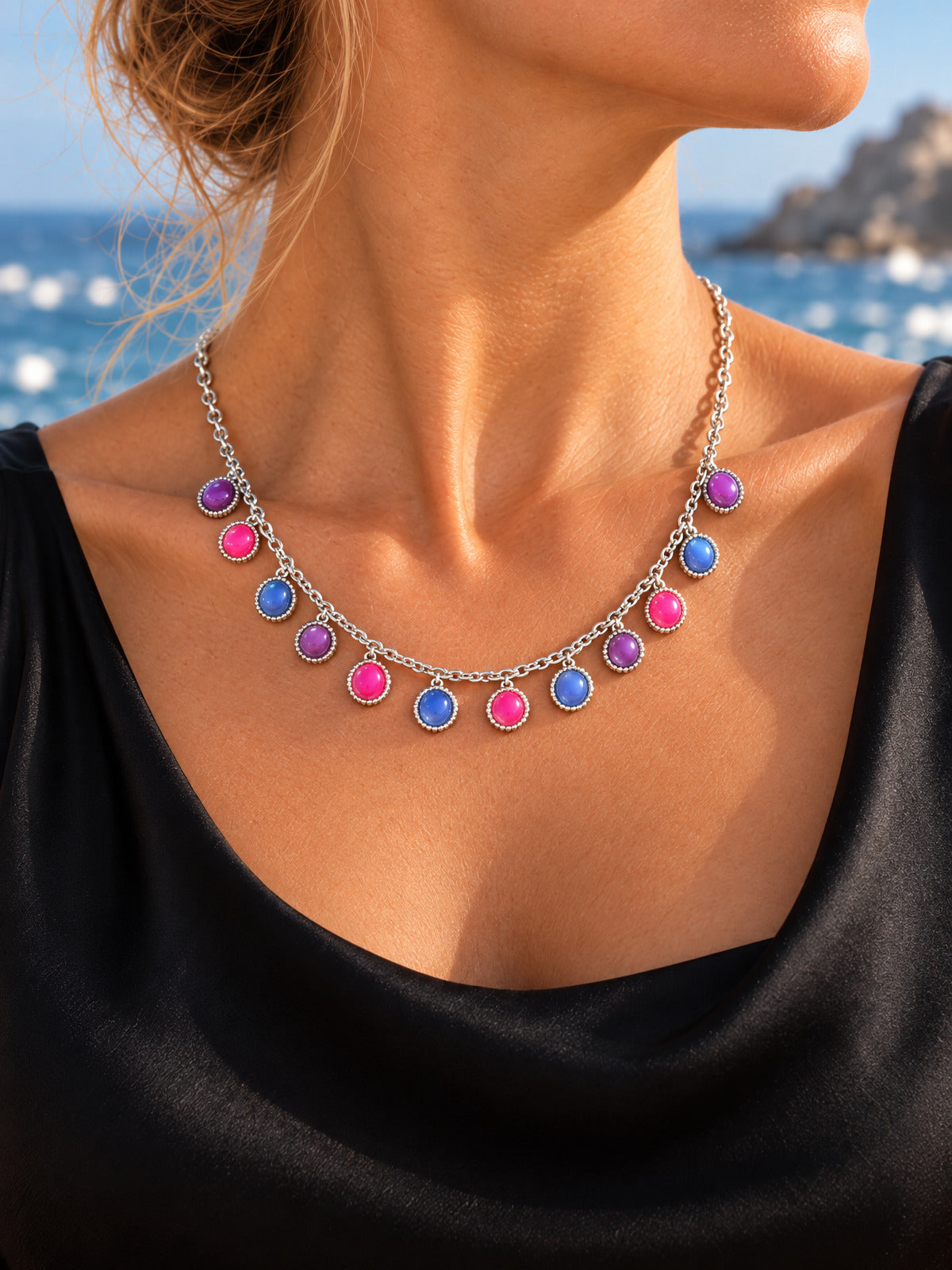 ⚜️ Vibrant Enamel Necklace | Silver-Tone Charm | Pink, Blue, Purple 💗