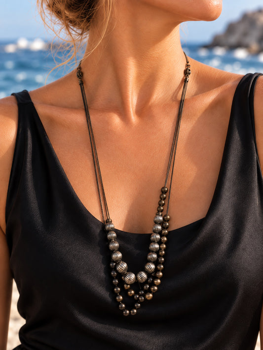 ⚜️ Bronze-Tone Necklace | Beaded Statement | Hooked 💗