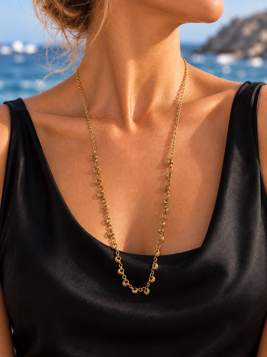 ⚜️ Gold-Tone Chain Necklace | Textured Ball Stations | Delicate 💗