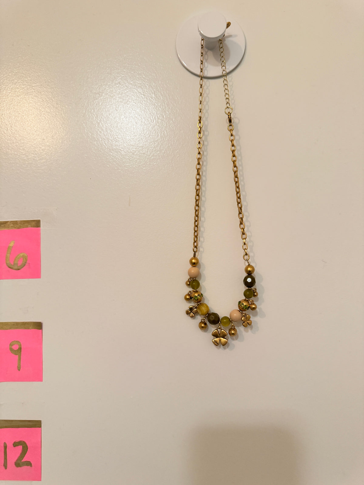 ⚜️ Beaded Chain Necklace | Four-Leaf Clover Charms | Olive Green & Gold-Tone 💗 — photo 3