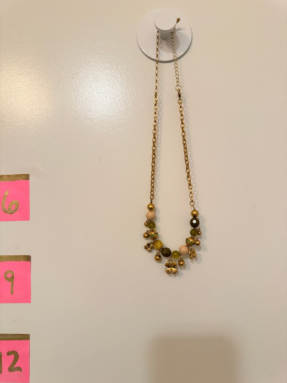 ⚜️ Beaded Chain Necklace | Four-Leaf Clover Charms | Olive Green & Gold-Tone 💗 — photo 2