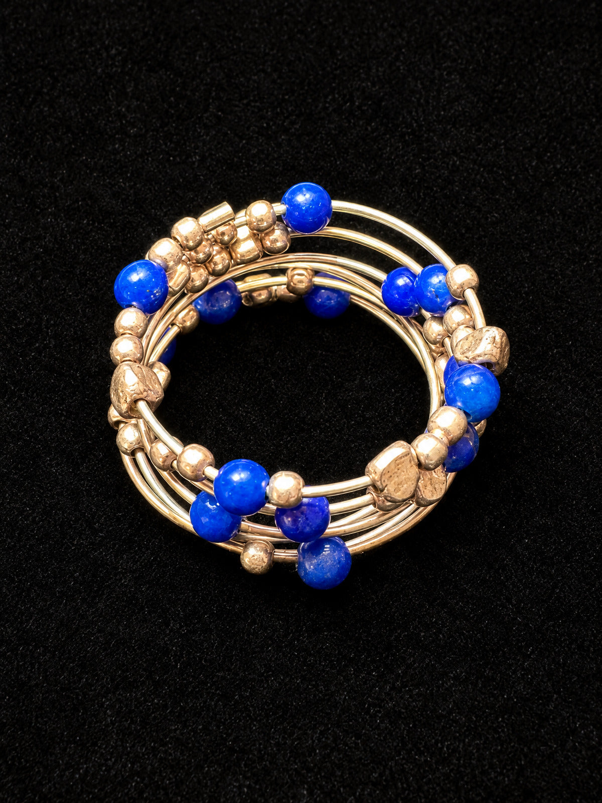 ⚜️ Coil Wrap Ring | Royal Blue & Gold-Tone Beaded | Fits Most 💗