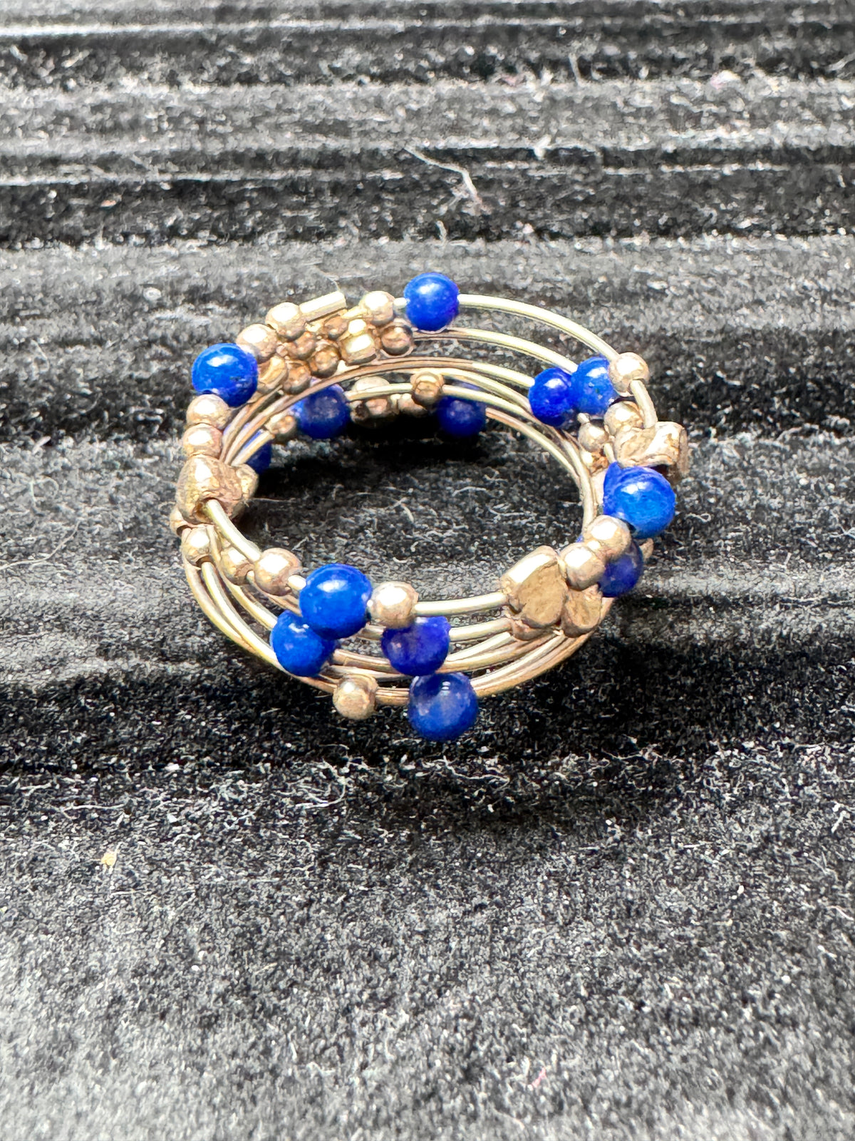 ⚜️ Coil Wrap Ring | Royal Blue & Gold-Tone Beaded | Fits Most 💗 — photo 3