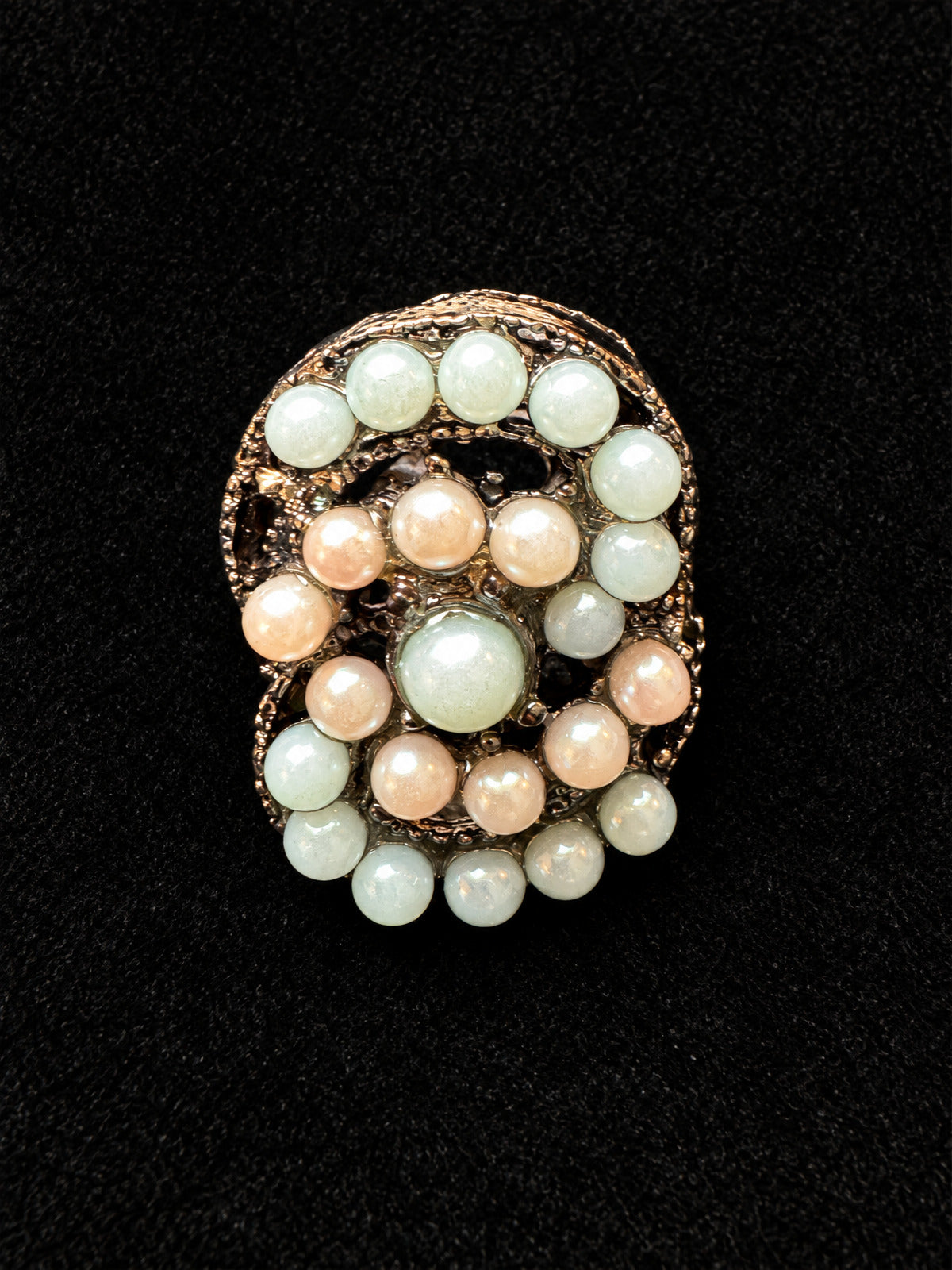 ⚜️ Stretch Cocktail Ring | Filigree & Pearl-Tone Beads | Fits Most 💗