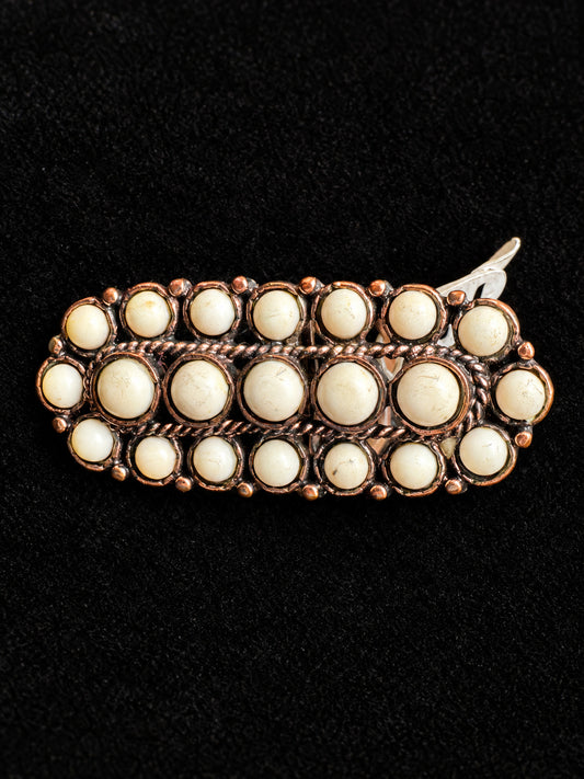 ⚜️ Adjustable Statement Ring | Cream Cabochon Three-Row Bar | Copper-Tone 💗