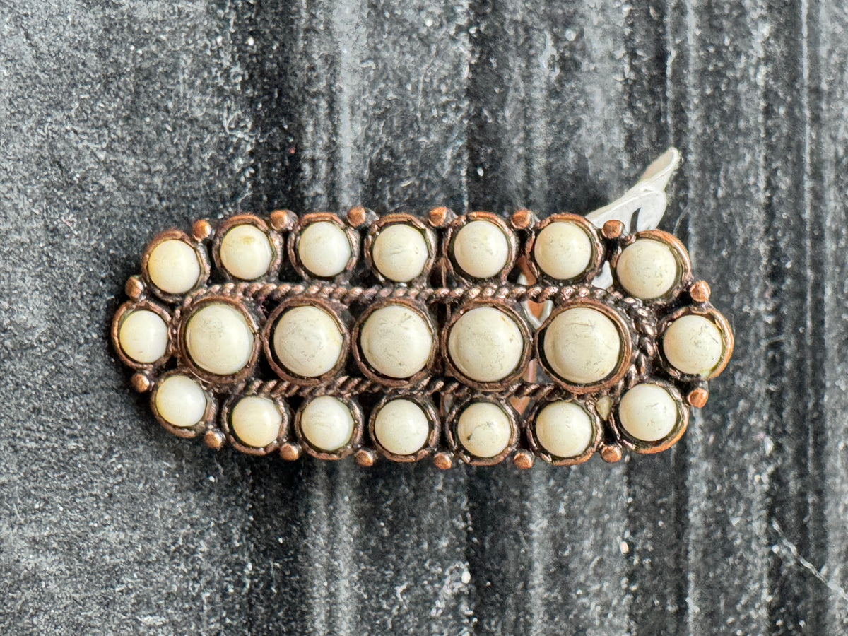 ⚜️ Adjustable Statement Ring | Cream Cabochon Three-Row Bar | Copper-Tone 💗 — photo 2