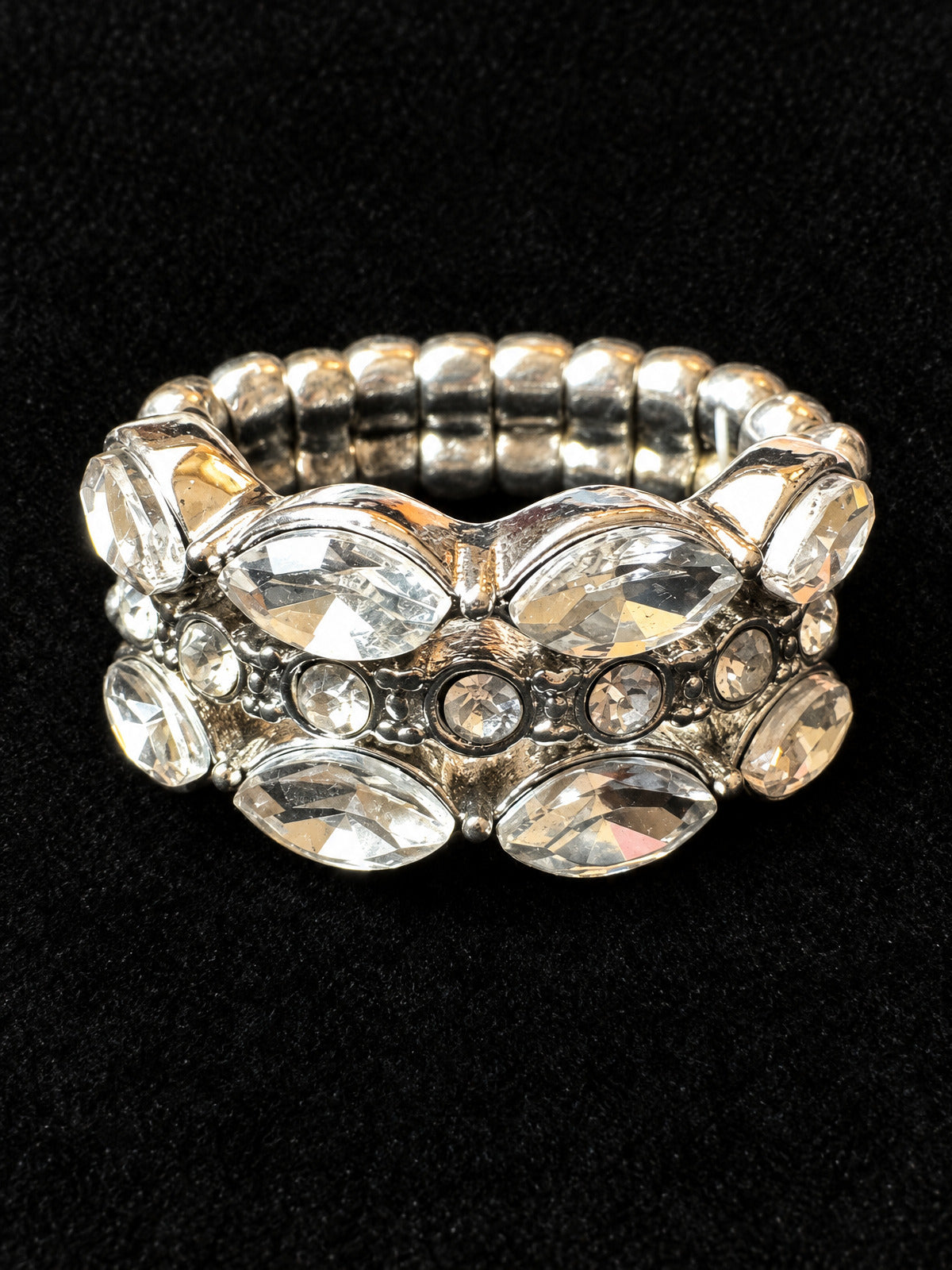 ⚜️ Crystal Stretch Ring | Marquise & Round Stones | Clear Silver-Tone 💗