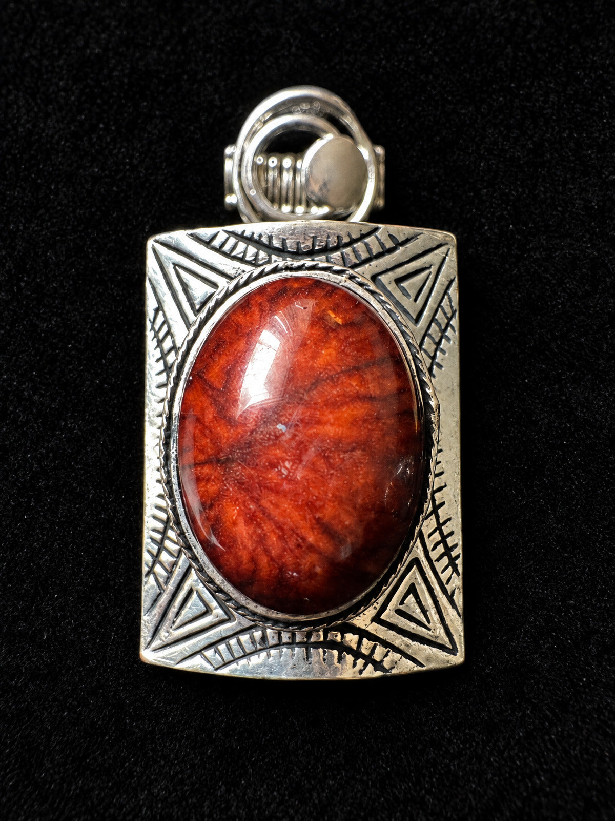 ⚜️ Stretch Statement Ring | Red-Orange Cabochon | Silver-Tone Geometric 💗