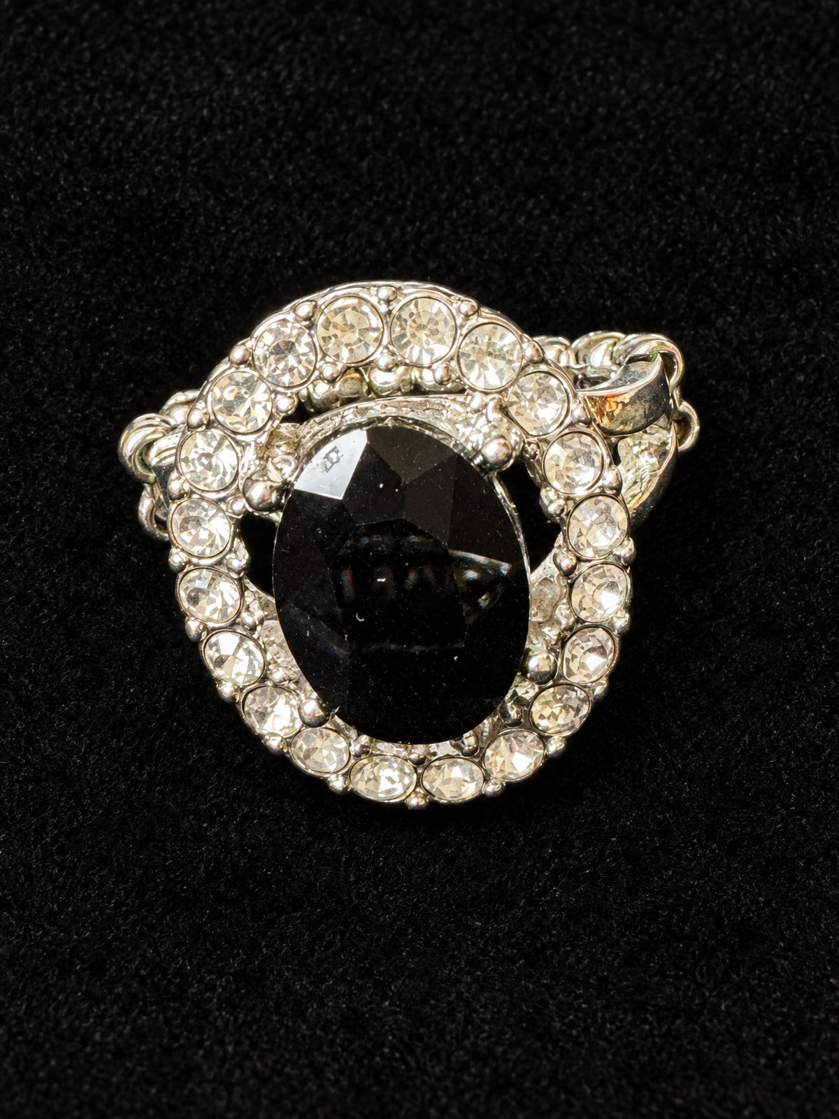 ⚜️ Halo Cocktail Ring | Black Faceted Stone | Silver-Tone Rhinestone 💗