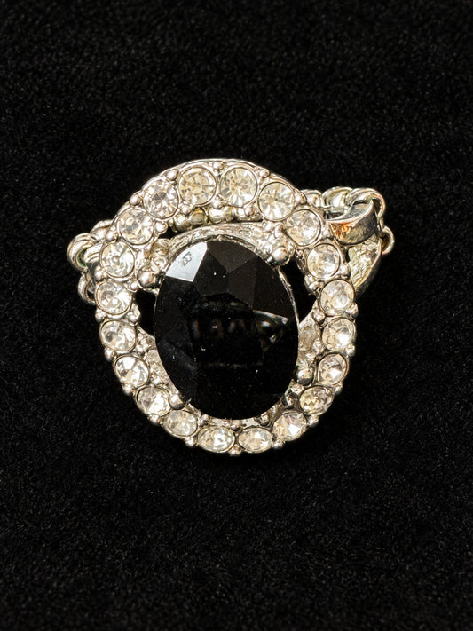 ⚜️ Halo Cocktail Ring | Black Faceted Stone | Silver-Tone Rhinestone 💗