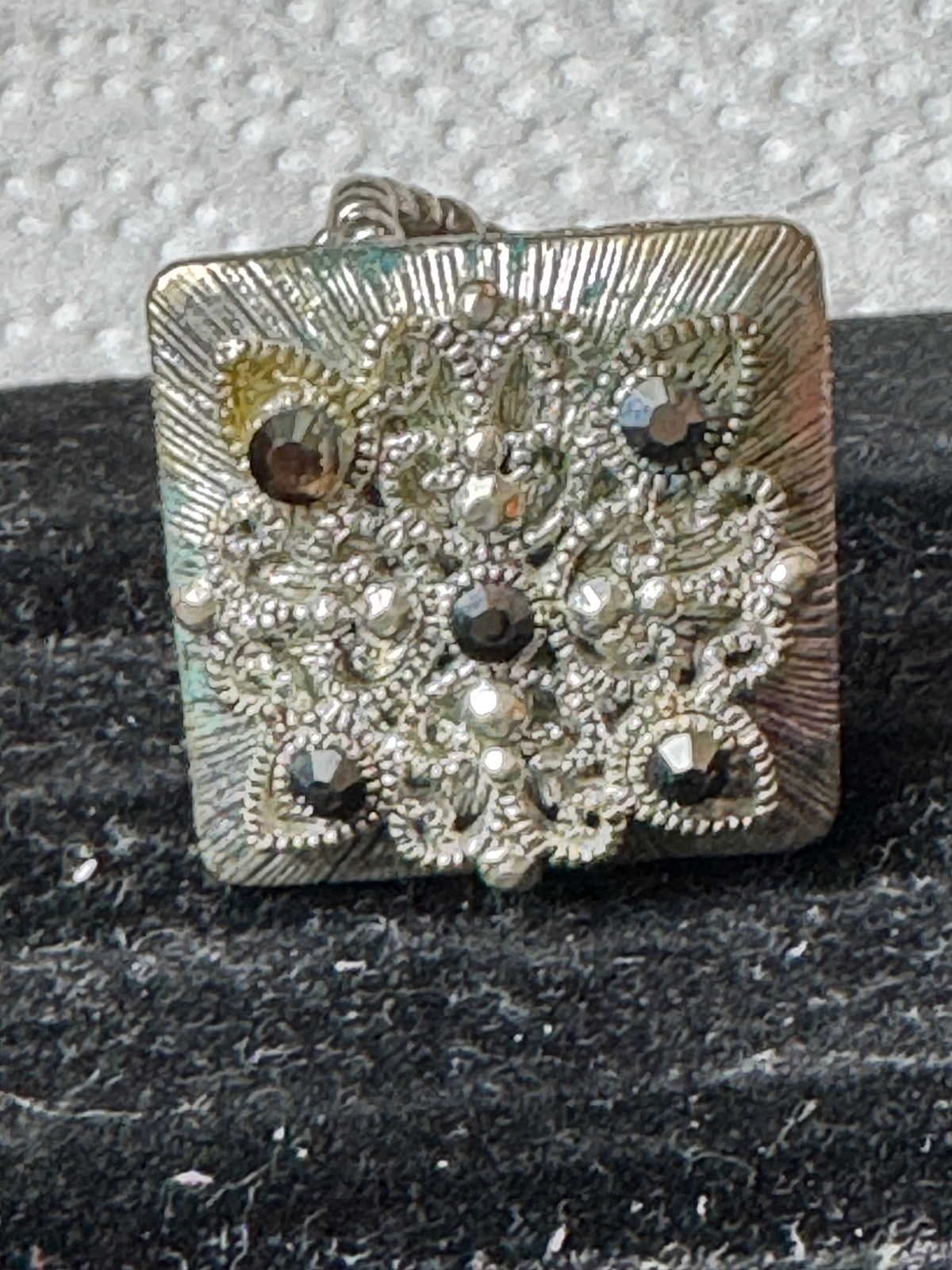 ⚜️ Adjustable Filigree Ring | Victorian-Style Square | Silver-Tone Dark Stones � — photo 3