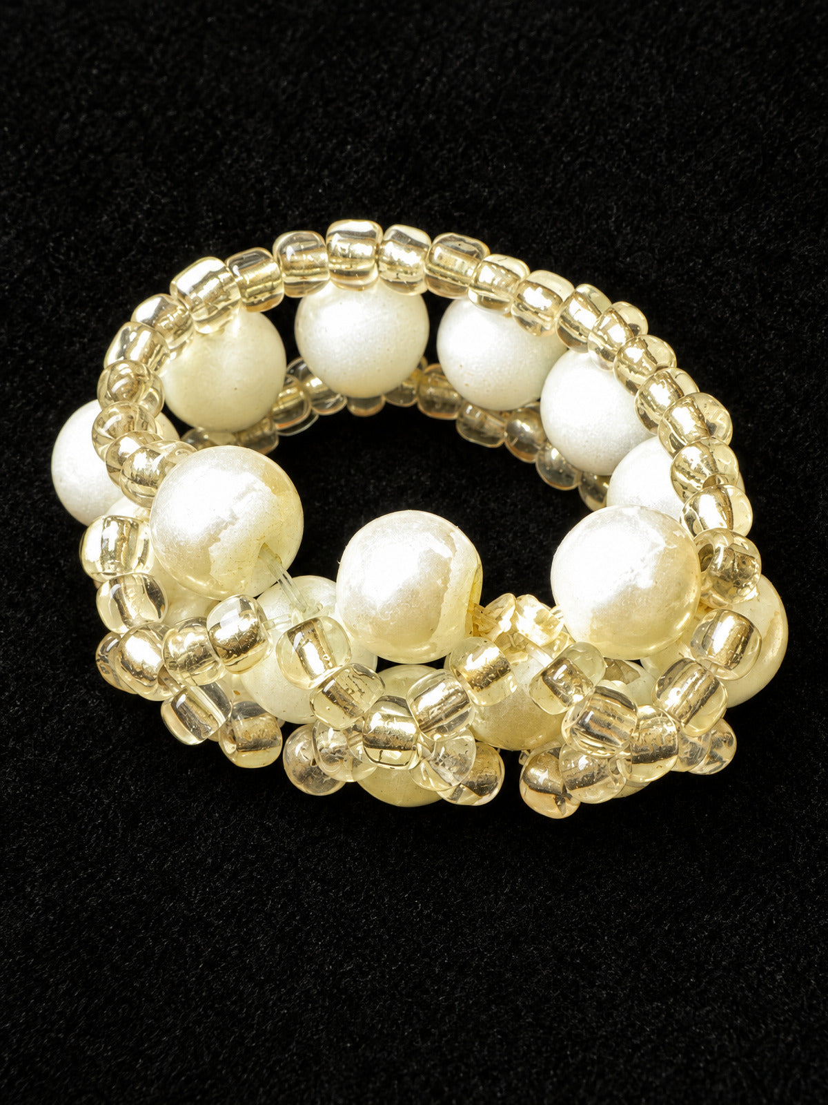 ⚜️ Stretch Ring | Faux Pearl & Gold-Tone Seed Beads | White 💗