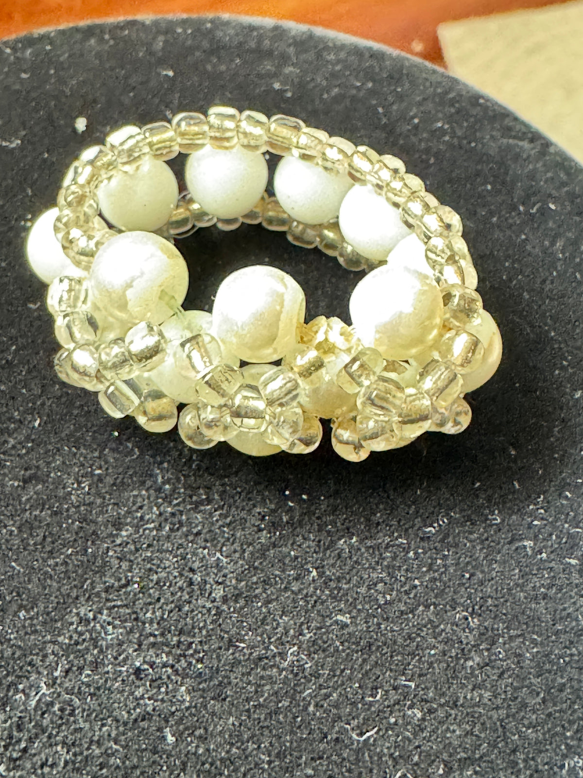 ⚜️ Stretch Ring | Faux Pearl & Gold-Tone Seed Beads | White 💗 — photo 3