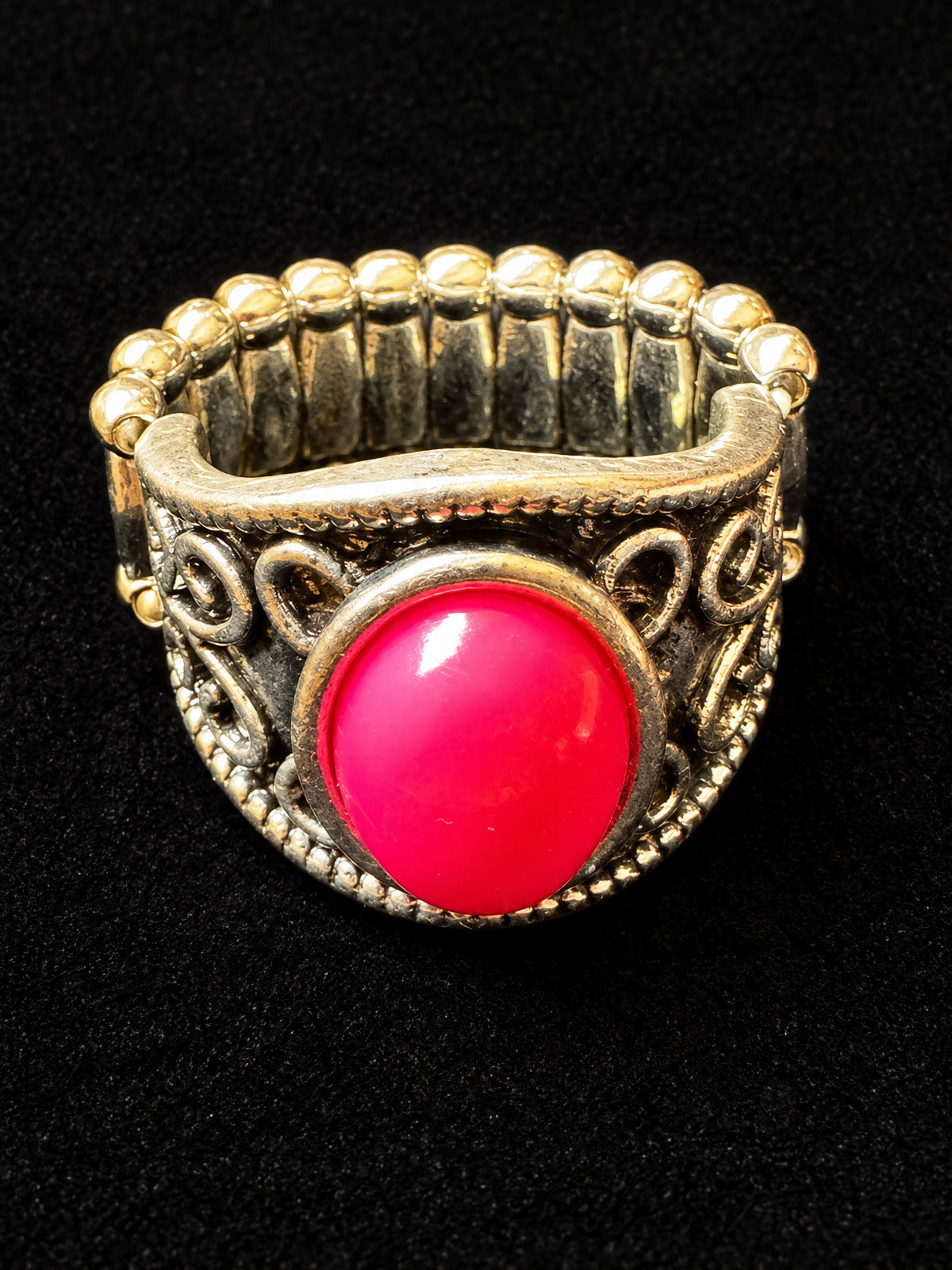 ⚜️ Stretch Ring | Filigree Band | Hot Pink Cabochon Statement 💗