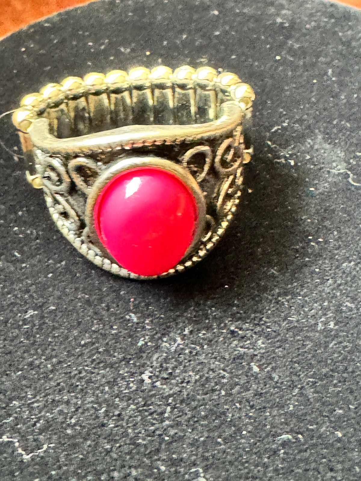⚜️ Stretch Ring | Filigree Band | Hot Pink Cabochon Statement 💗 — photo 4