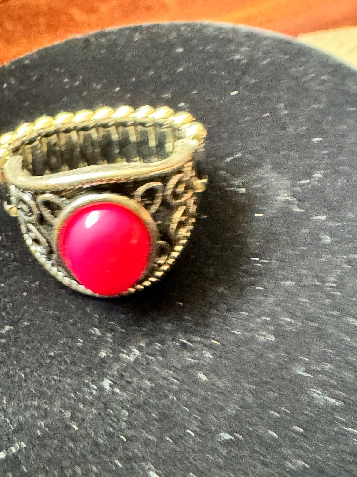 ⚜️ Stretch Ring | Filigree Band | Hot Pink Cabochon Statement 💗 — photo 3