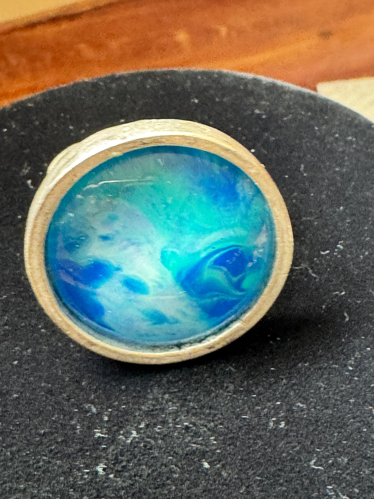 ⚜️ Stretch Cocktail Ring | Ocean Swirl Cabochon | Blue Teal Resin 💗 — photo 3