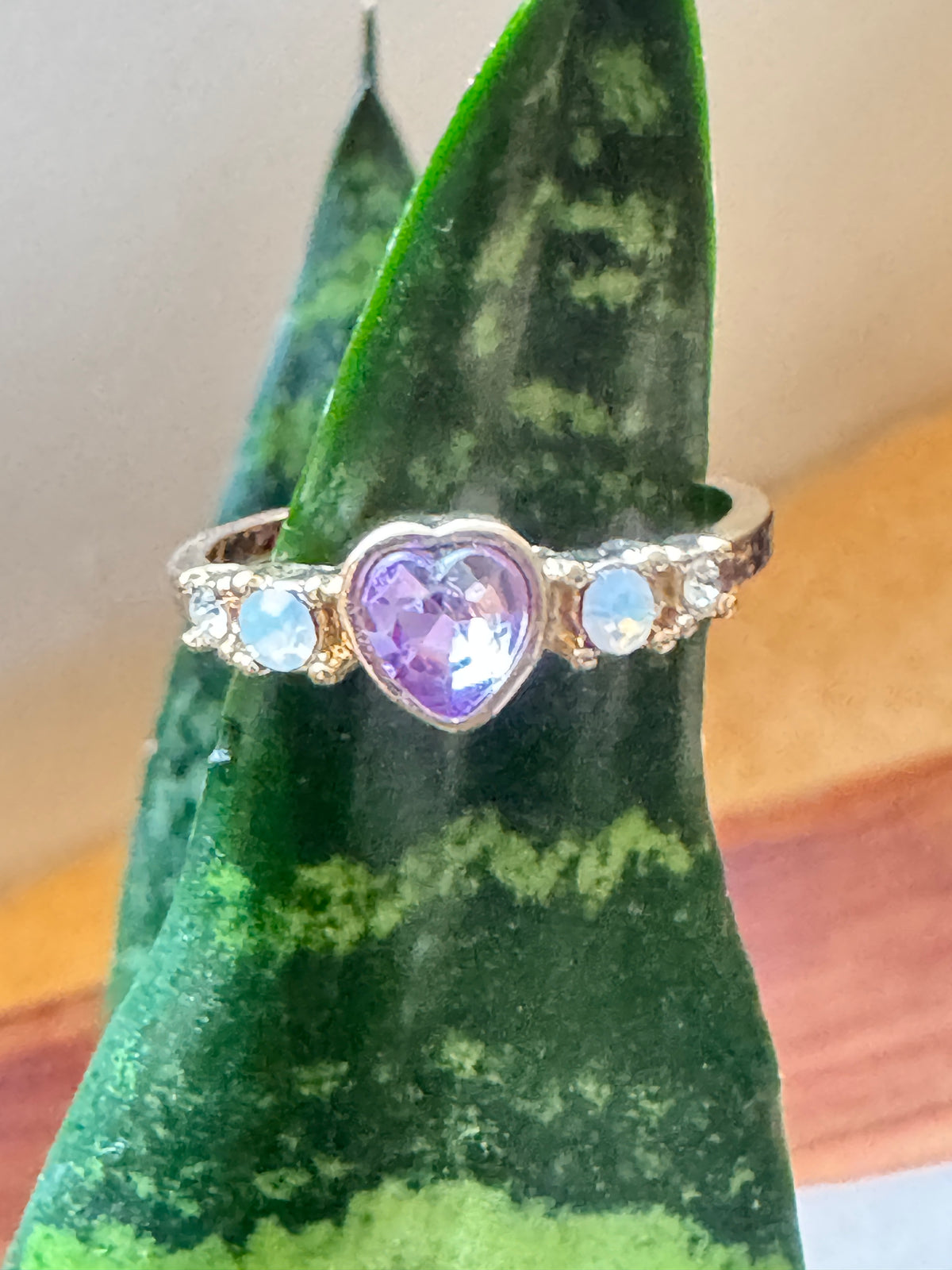 ⚜️ Heart Ring | Purple Stone & Opalite | Size 9 Silver-Tone 💗 — photo 3