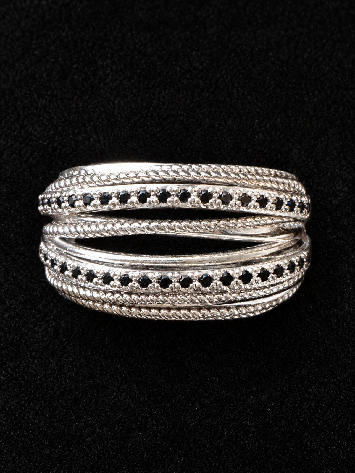 ⚜️ Multi-Band Ring | Crossover Pavé Black Crystal | Size 9 💗