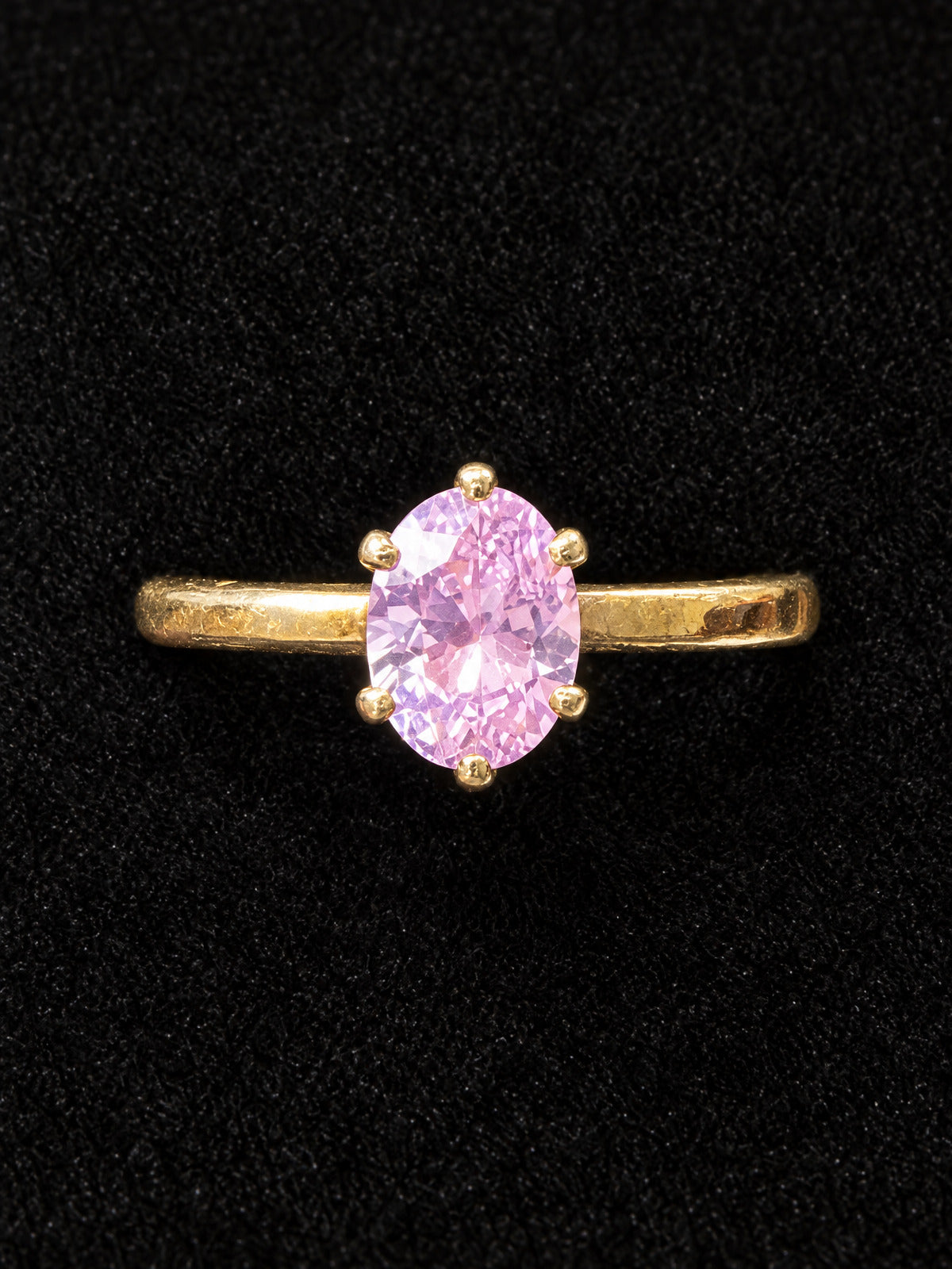 ⚜️ Solitaire Ring | Oval Pink Crystal | Gold-Tone | Size 9 💗