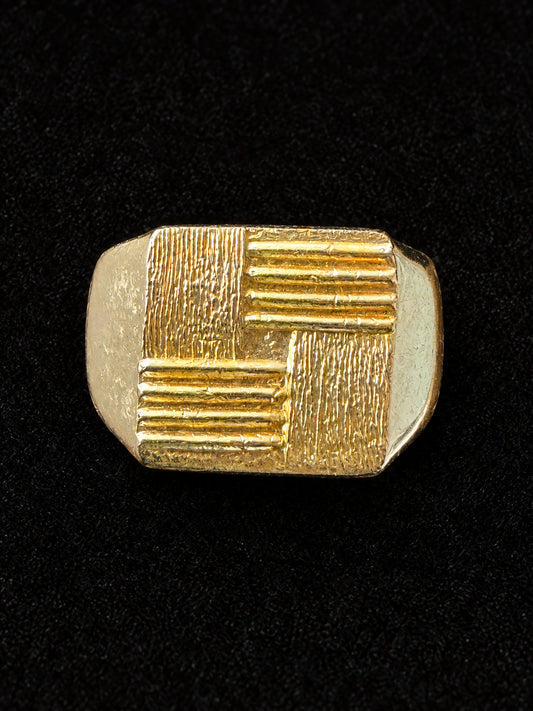 ⚜️ Gold-Tone Signet Ring | Geometric Textured | Size 9 💗