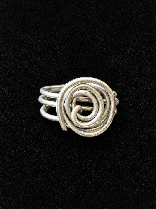 ⚜️ Artisan Coiled Wire Ring | Spiral Statement | Size 9 Silver-Tone 💗