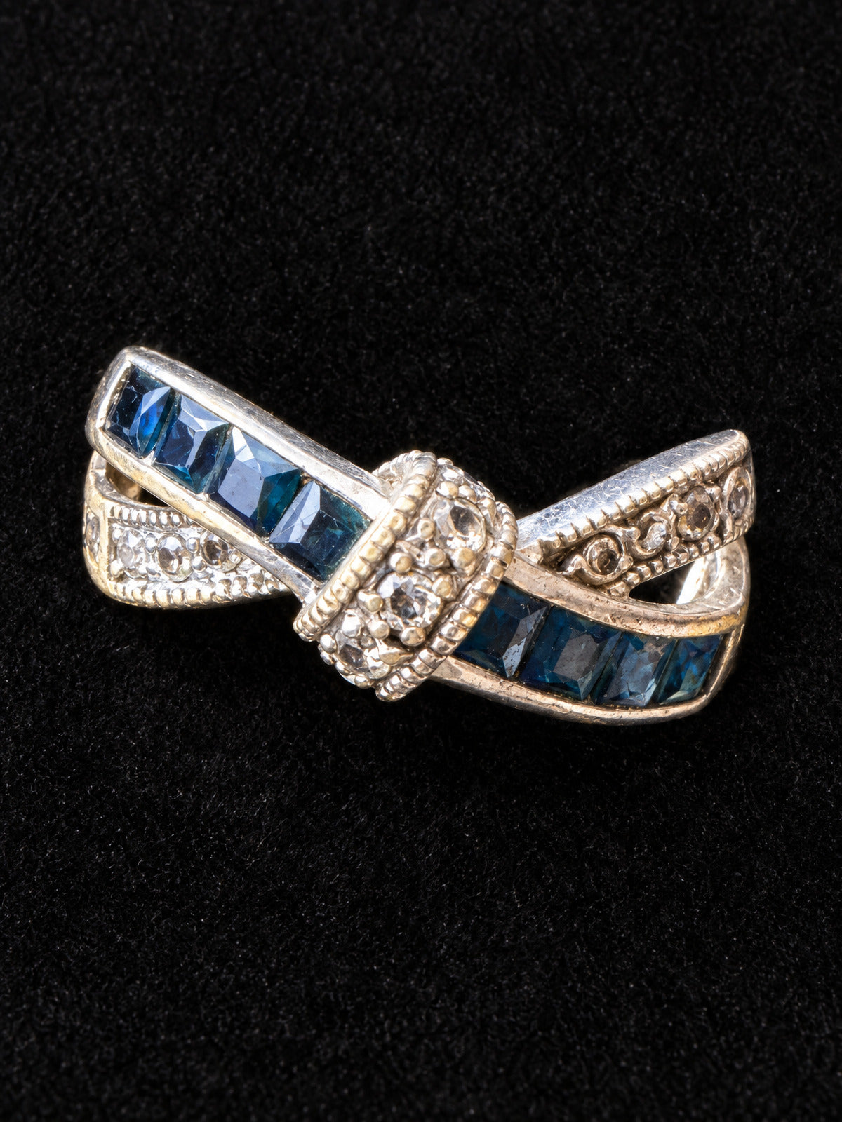 ⚜️ Art Deco-Style Ring | Blue Crystal Crossover Bow | Size 9 💗