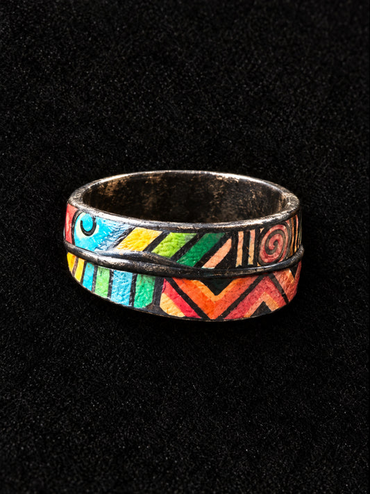 ⚜️ Artisan-Style Ring | Rainbow Enamel Geometric | Size 9 💗