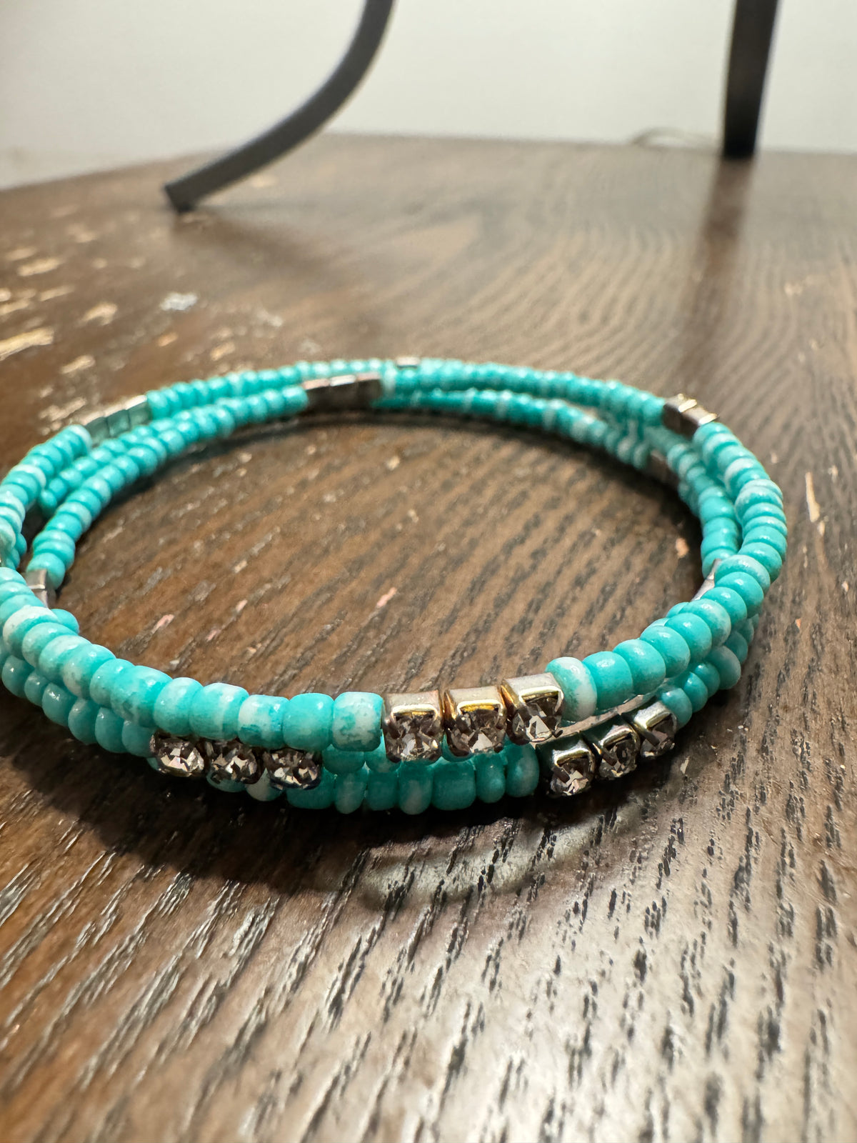 ⚜️ Coil Wrap Bracelet | Turquoise Seed Bead & Rhinestone | Boho 💗 — photo 3