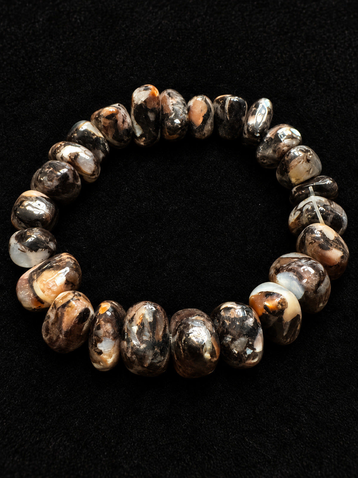 ⚜️ Polished Stone Bead Bracelet | Rondelle Stretch | Brown Black Cream 💗