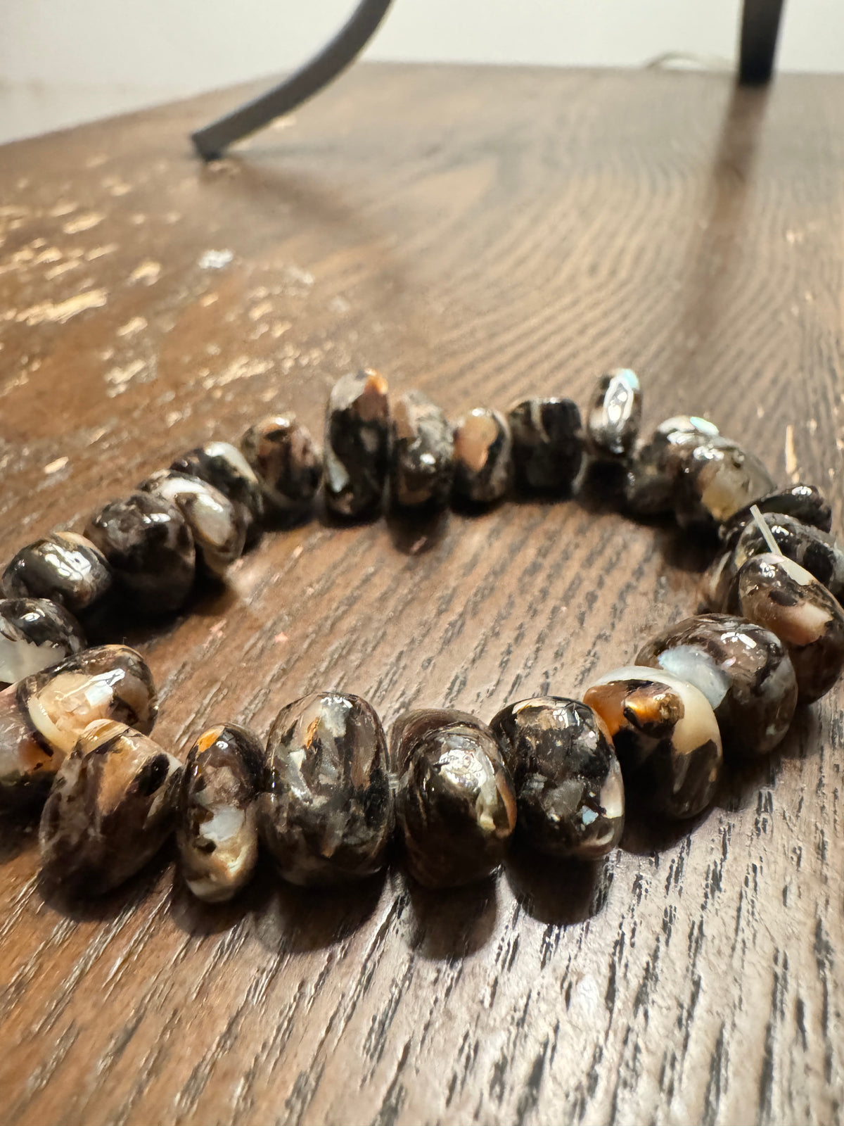 ⚜️ Polished Stone Bead Bracelet | Rondelle Stretch | Brown Black Cream 💗 — photo 3