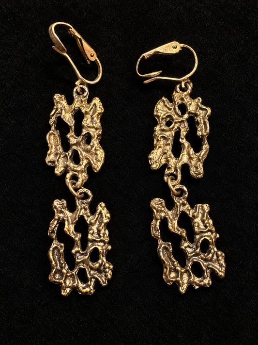 ⚜️ Brutalist Dangle Earrings | Organic Openwork | Gold-Tone Clip-Ons 💗