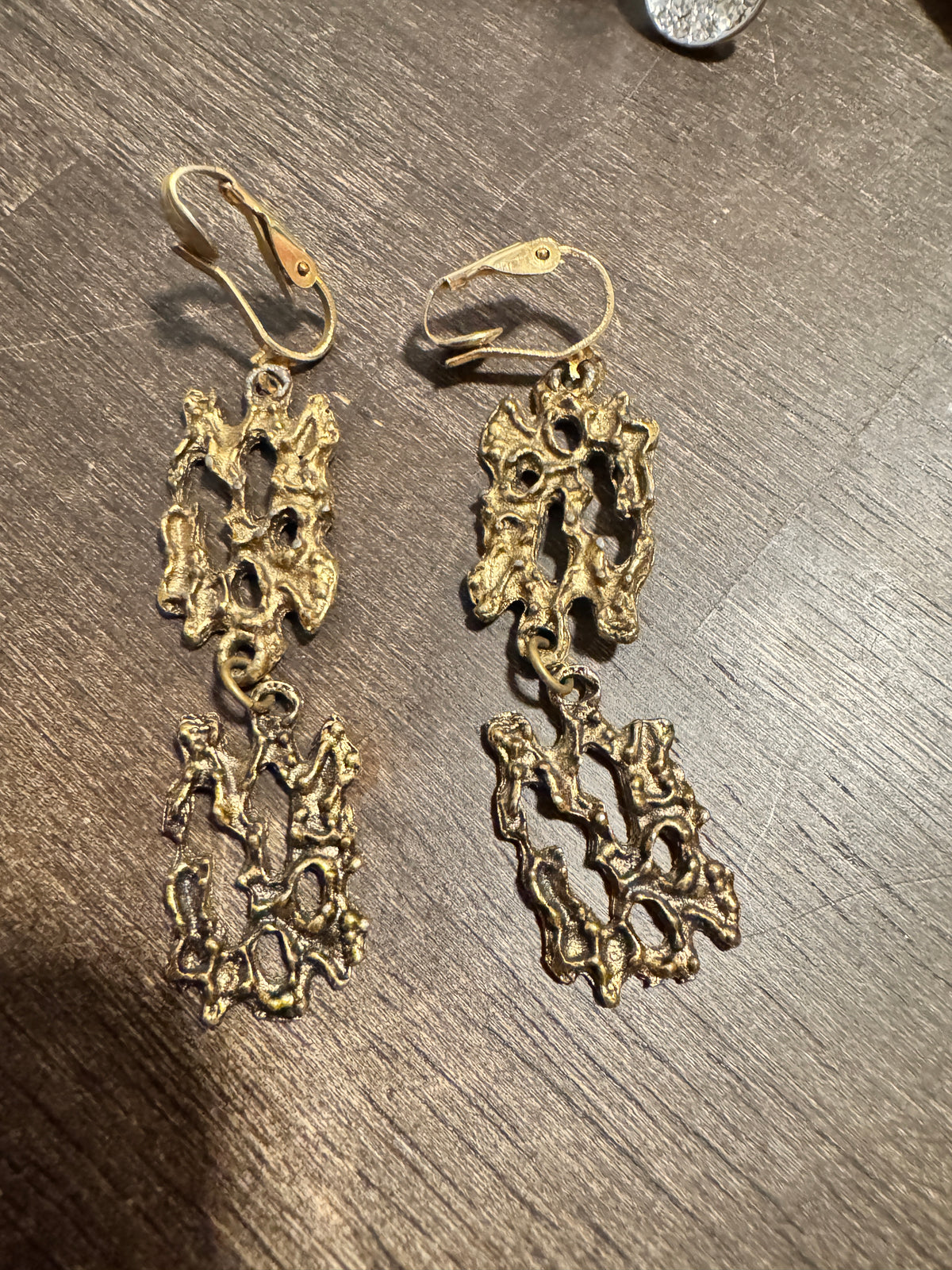 ⚜️ Brutalist Dangle Earrings | Organic Openwork | Gold-Tone Clip-Ons 💗 — photo 2