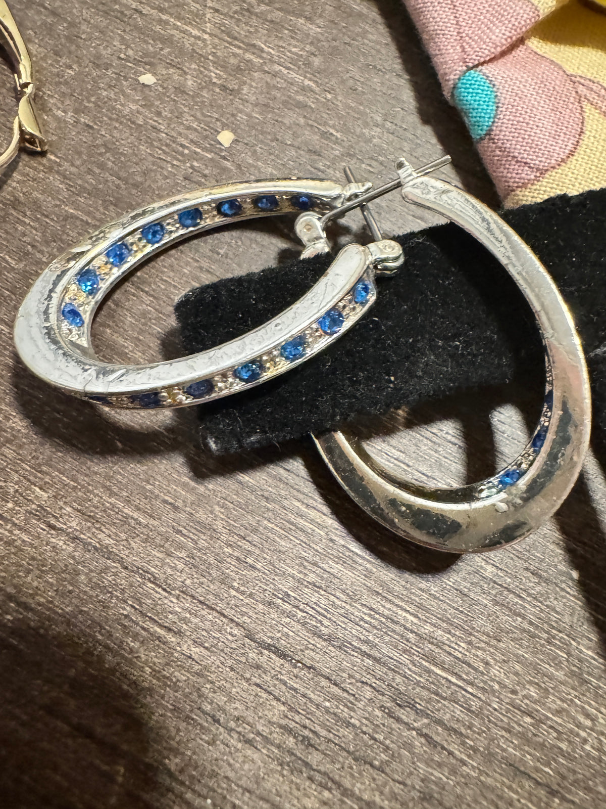 ⚜️ Hoop Earrings | Oval Blue Crystal Rhinestone | Silver-Tone Latch 💗 — photo 2
