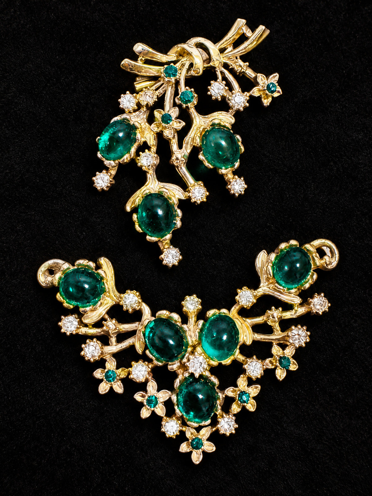 ⚜️ Vintage Brooch & Pendant Set | Emerald Green Cabochon | Gold-Tone 💗