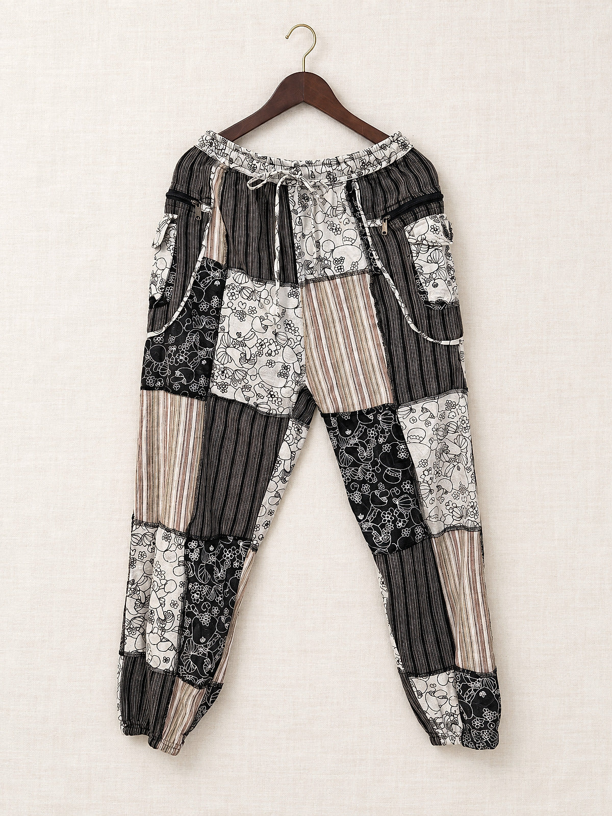 Himalaya · Patchwork Boho Jogger Pants · L/XL Black White