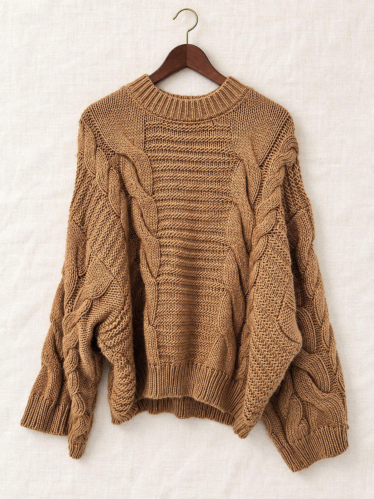 Zenana Cable Knit Sweater · Very Oversized · S Camel