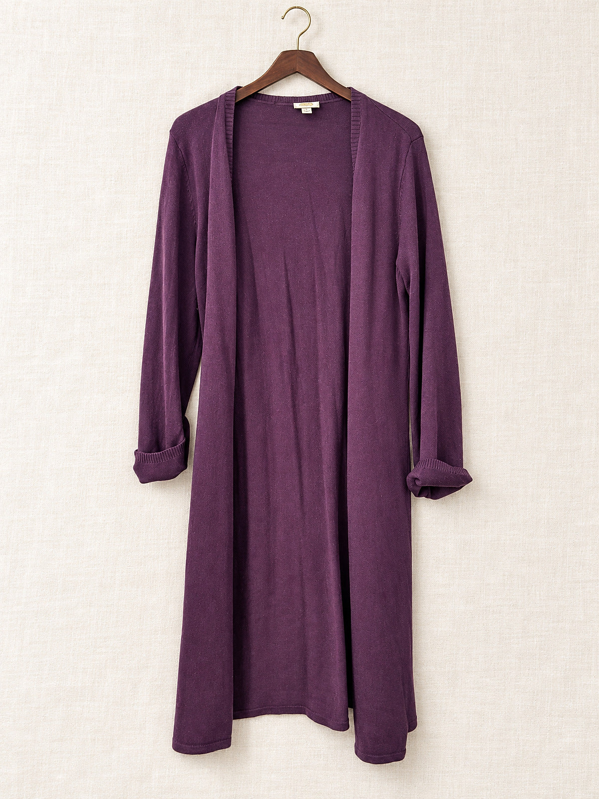 Long Open-Front Cardigan · Deep Purple · Silk-Cashmere Duster S