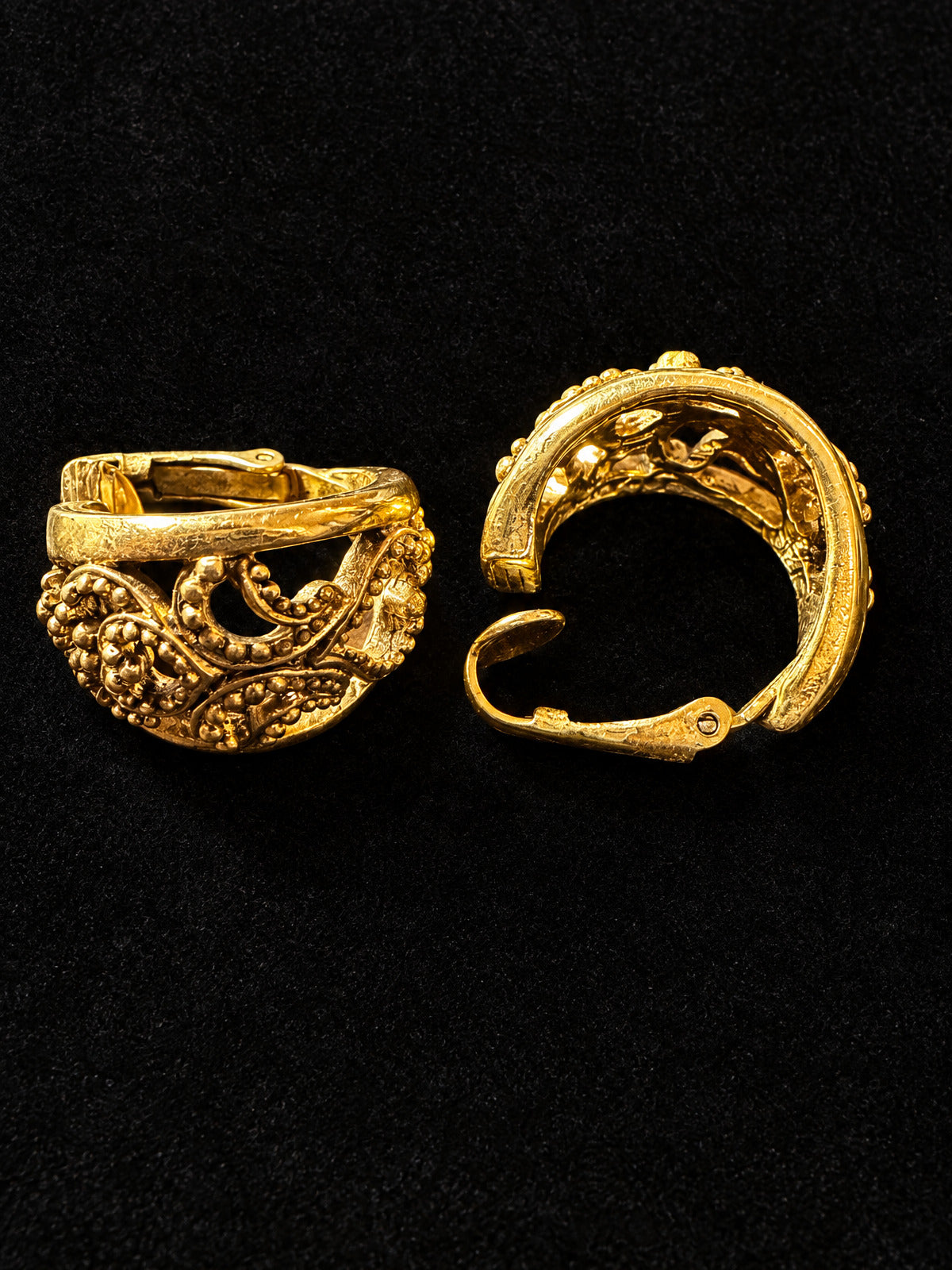 Clip-On Earrings · Ornate Granulation Scrollwork · Gold-Tone