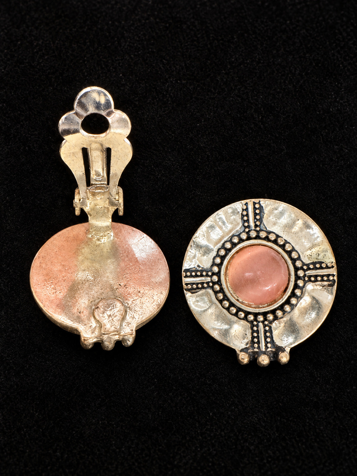 Clip-On Earrings · Silver-Tone Round · Pink Faux Cabochon