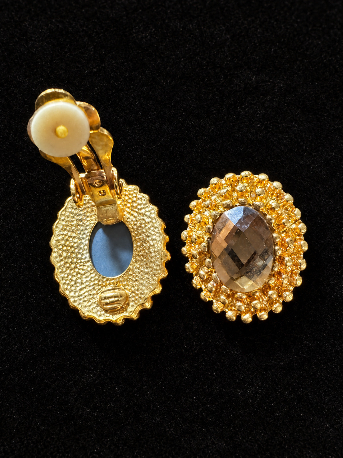 Clip-On Earrings · Gold-Tone Oval · Champagne Faceted Glass