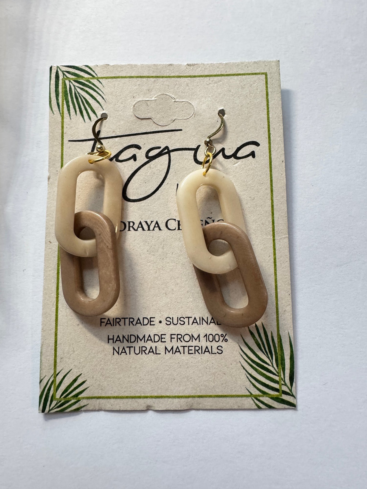 NWT Tagua by Soraya Cedeno · Chain-Link Drop Earrings · Cream & Taupe — photo 2