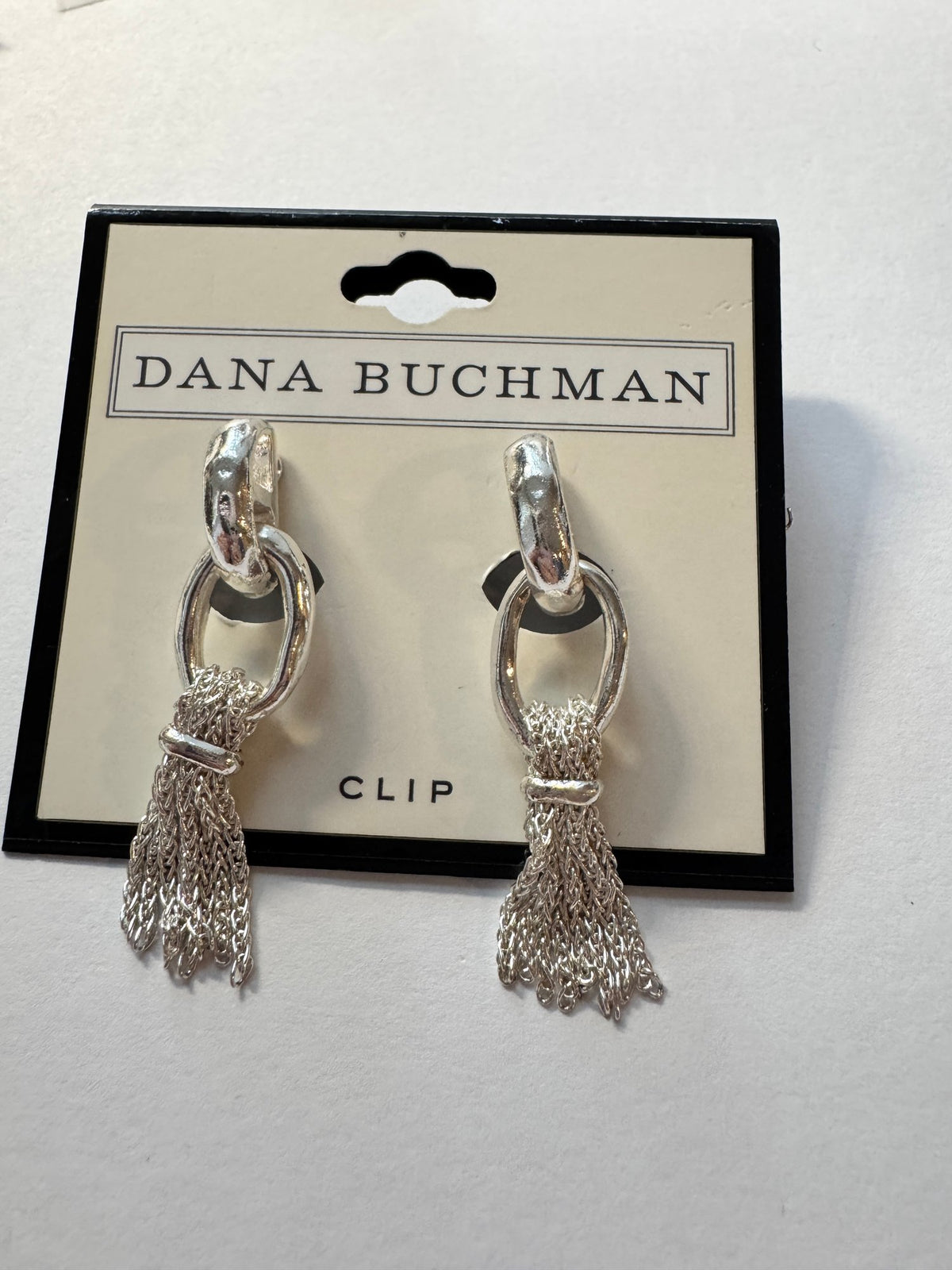 NWT Dana Buchman · Silver-Tone Chain Tassel Clip-On Drop Earrings — photo 2
