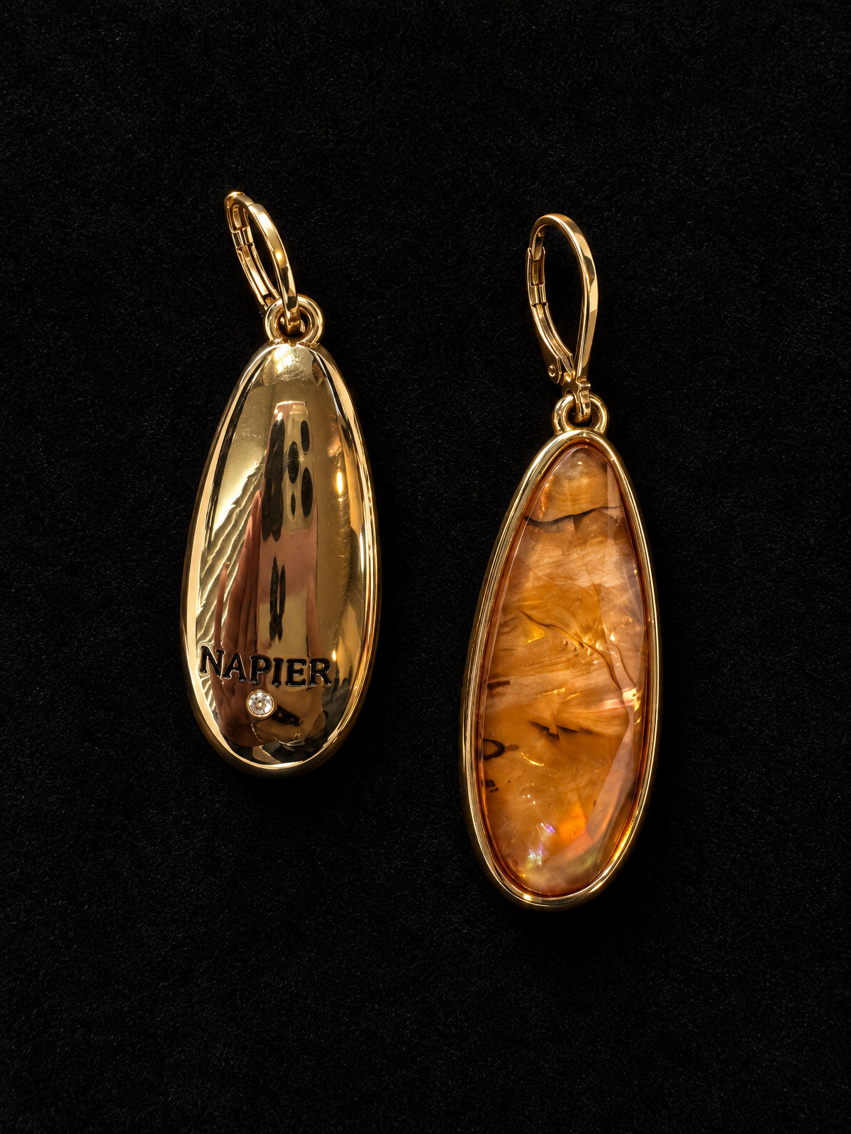 NWT Napier · Drop Earrings · Gold-Tone Amber-Look Lever-Back