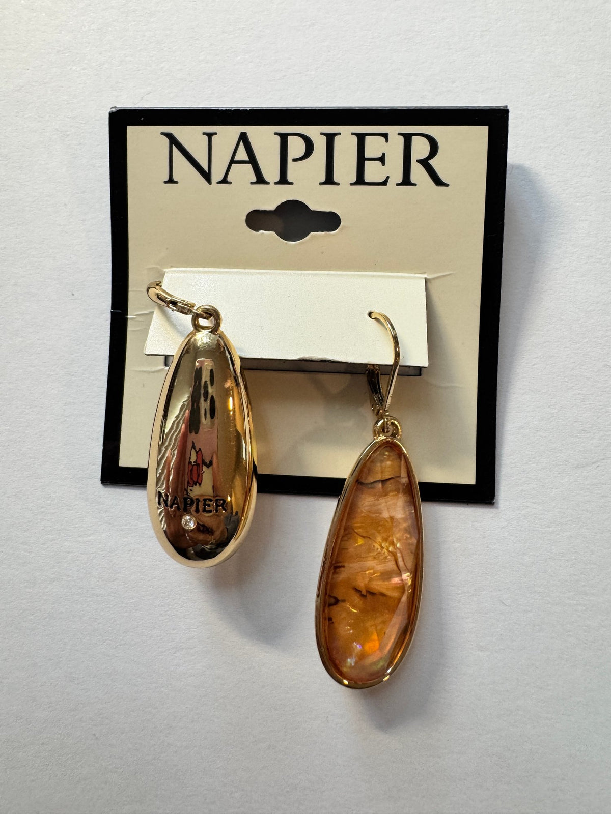 NWT Napier · Drop Earrings · Gold-Tone Amber-Look Lever-Back — photo 2