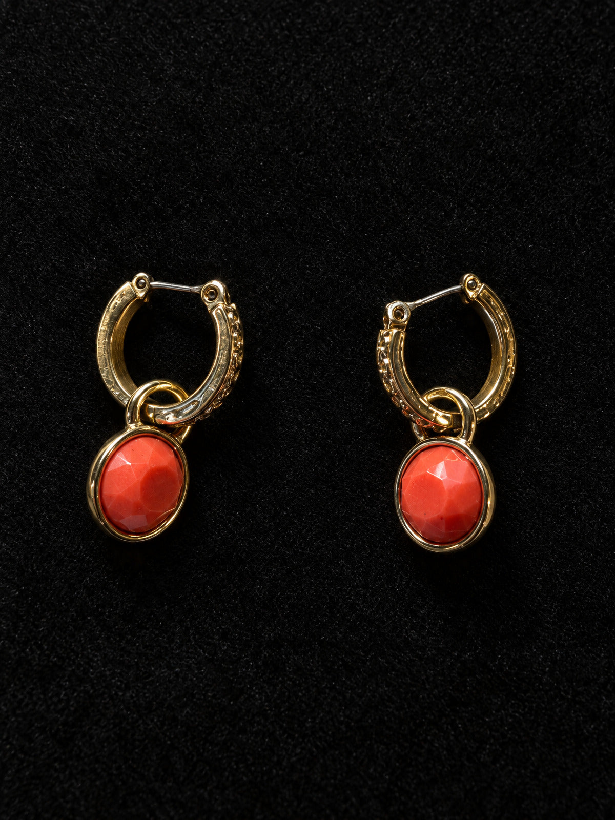NWT Anne Klein · Gold-Tone Huggie Hoops · Coral-Look Charm Drop